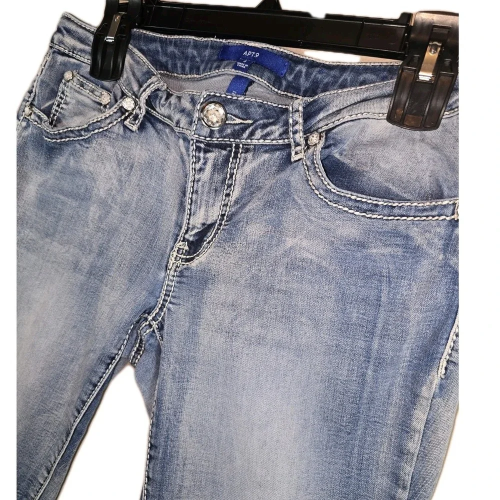 Apt 9 Womens Denim Jean Pants Bling Buttons Accent Pockets
